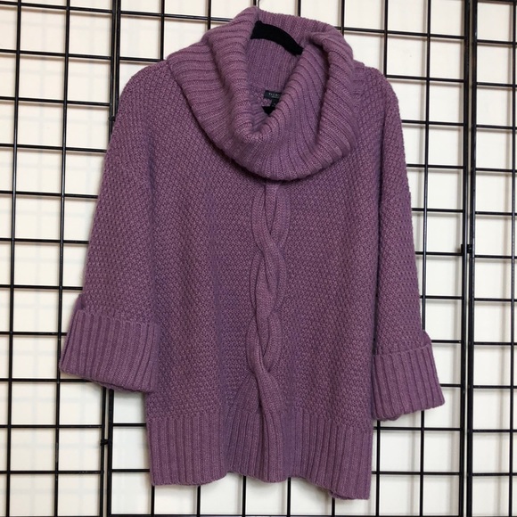 Talbots M Purple Cowl Neck Heavy Knit Sweater Drop Shoulder Warm & Cozy - Picture 1 of 9